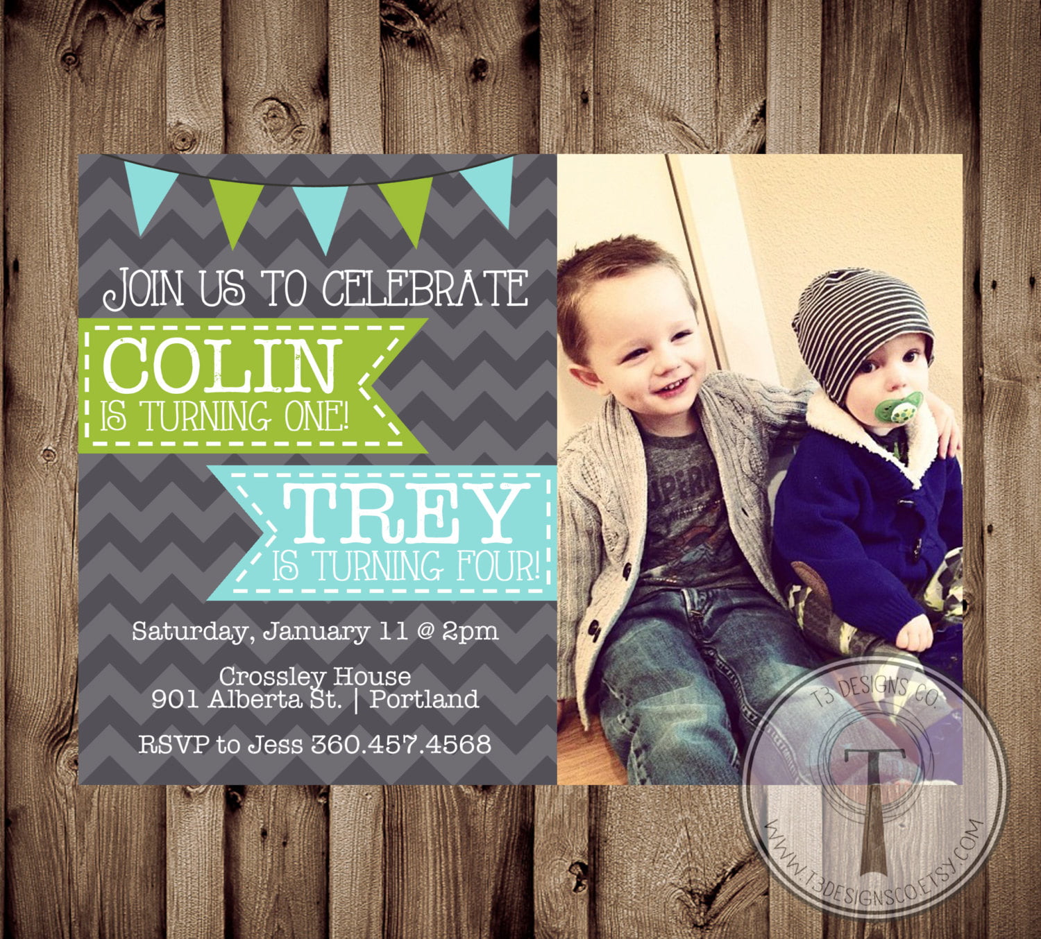 Casual Double Kids Birthday Party Invitations