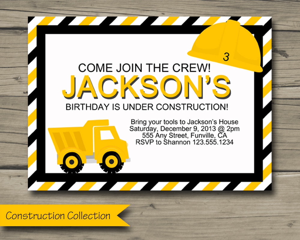 Construction Birthday Party Invitation Printable