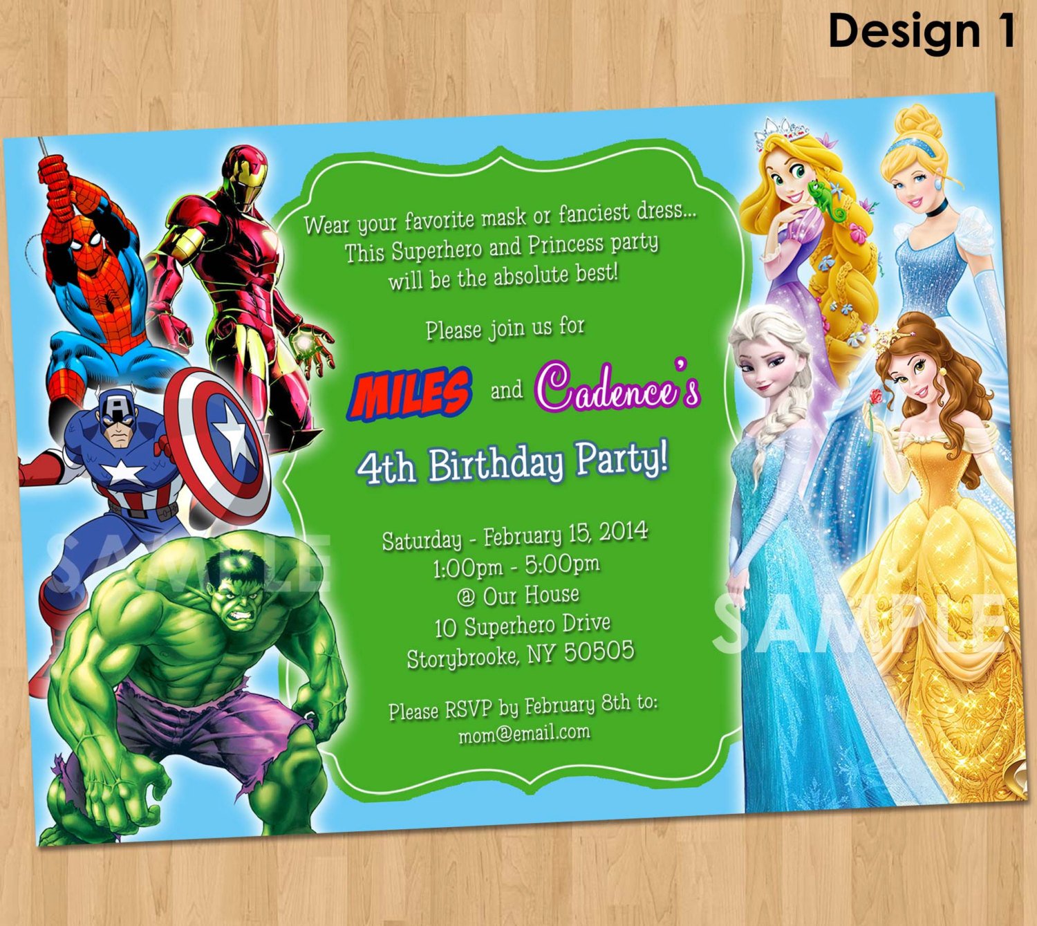 Superheroes Double Kids Birthday Party Invitations