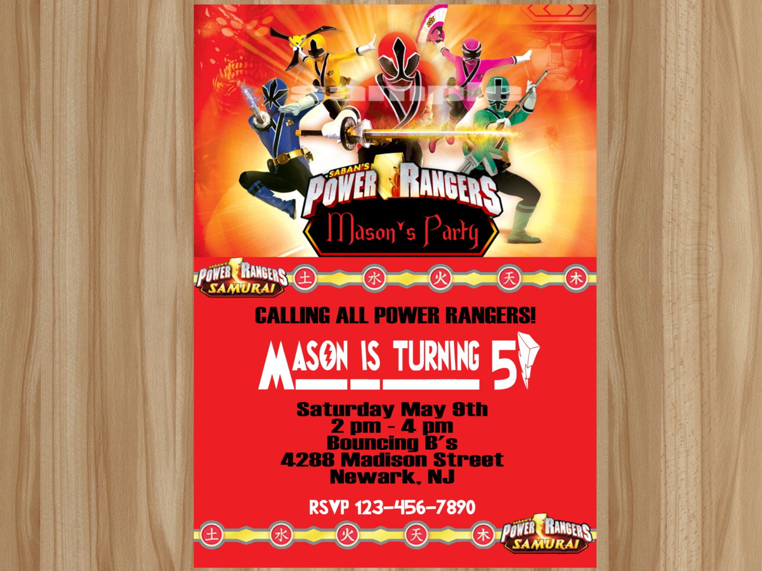 Portrait Power Ranger Birthday Invitations