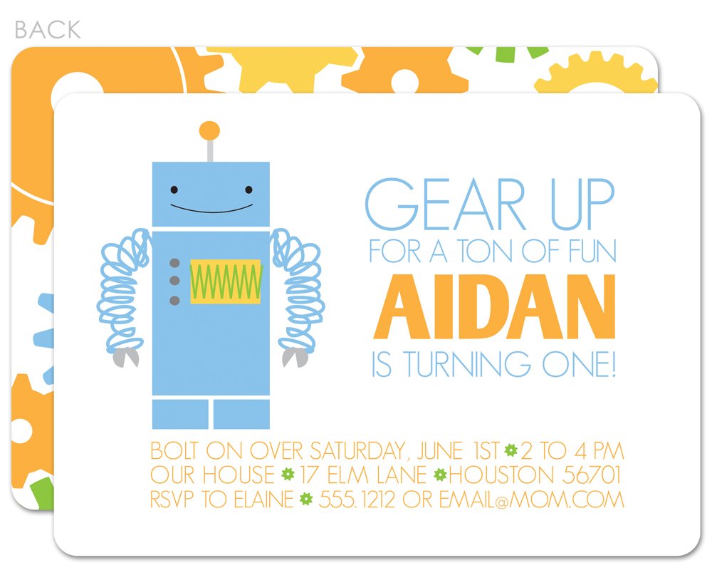 Flat Design Robot Birthday Invitations