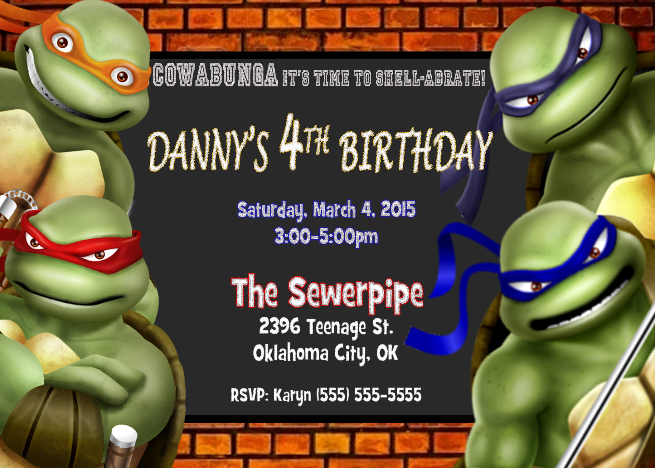 Teenage Mutant Ninja Turtle Birthday Party Invitations FREE Printable 