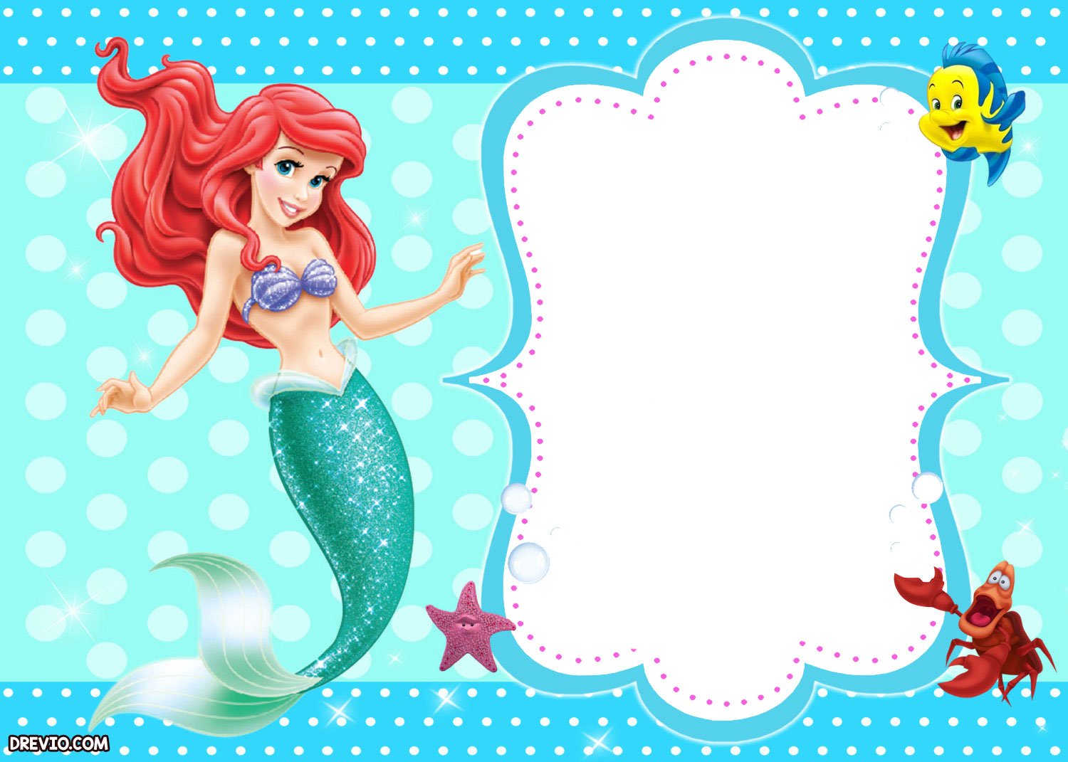 Free Printable Birthday Invitations - Ariel Mermaid.