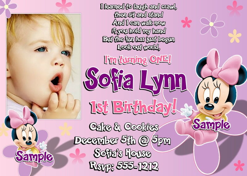 1st Birthday Invitation Wording Minnie Mouse