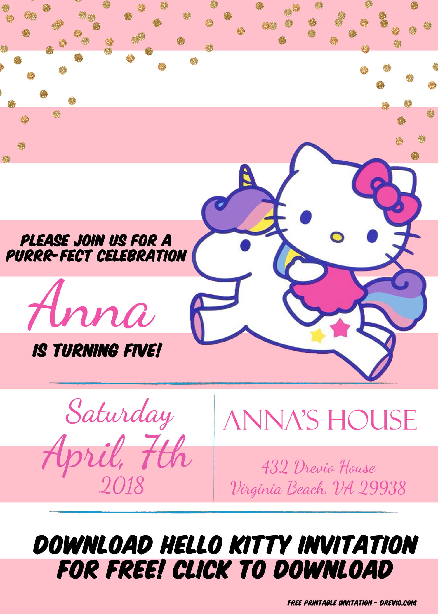 FREE Hello Kitty Unicorn Invitation Template | FREE Printable Birthday  Invitation Templates - Bagvania