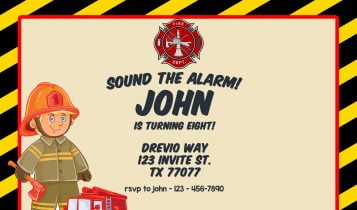 Free Printable Fireman Party Invitation Templates With Landscape and Cute Firefighter