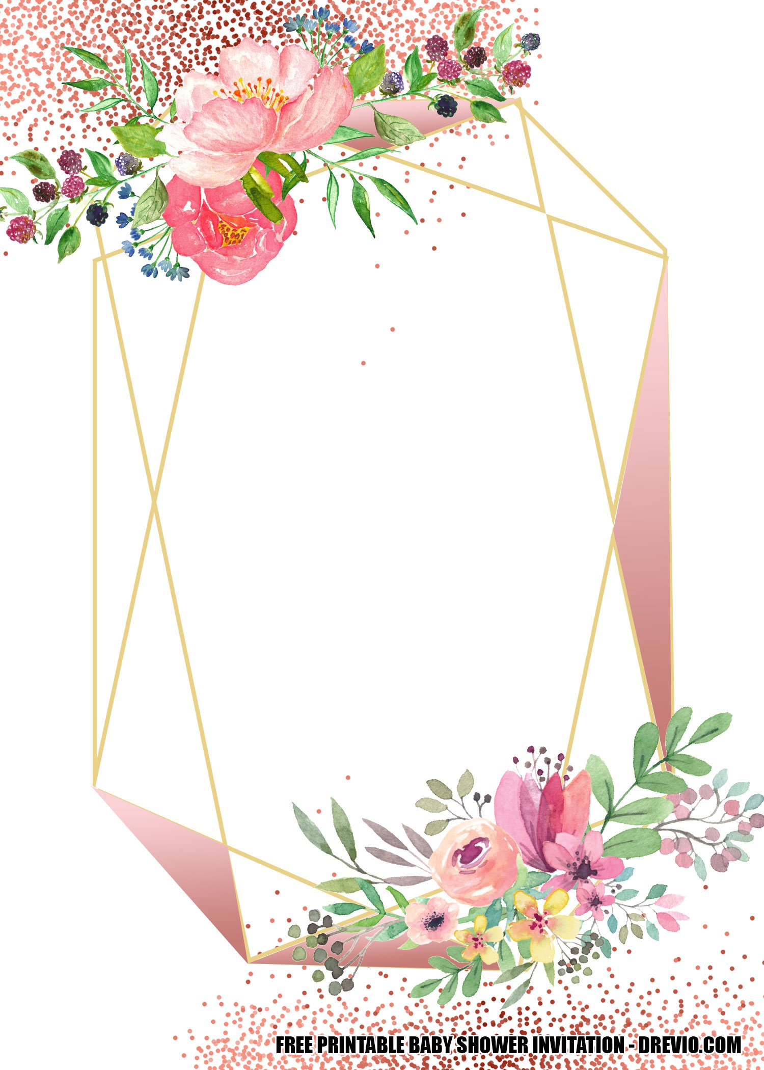 Free Blush Floral Rose Gold Geometry Invitation Templates Free Printable Birthday Invitation Templates Bagvania