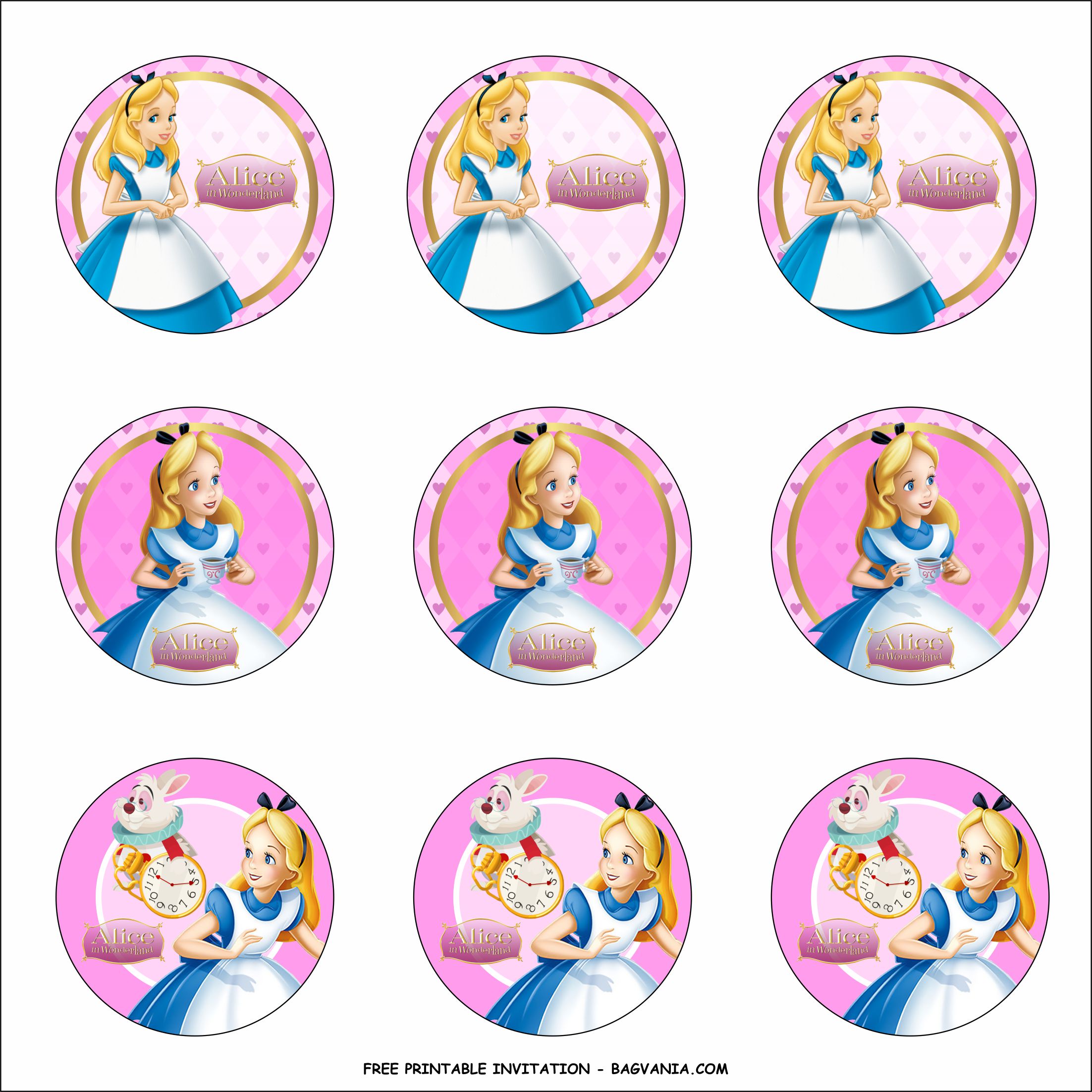 Alice In Wonderland Cupcake Toppers Templates Free Printable Birthday Invitation Templates Bagvania