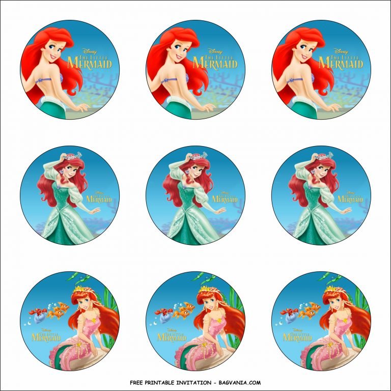 Ariel Little Mermaid Cupcake Toppers Templates FREE Printable Birthday Invitation Templates