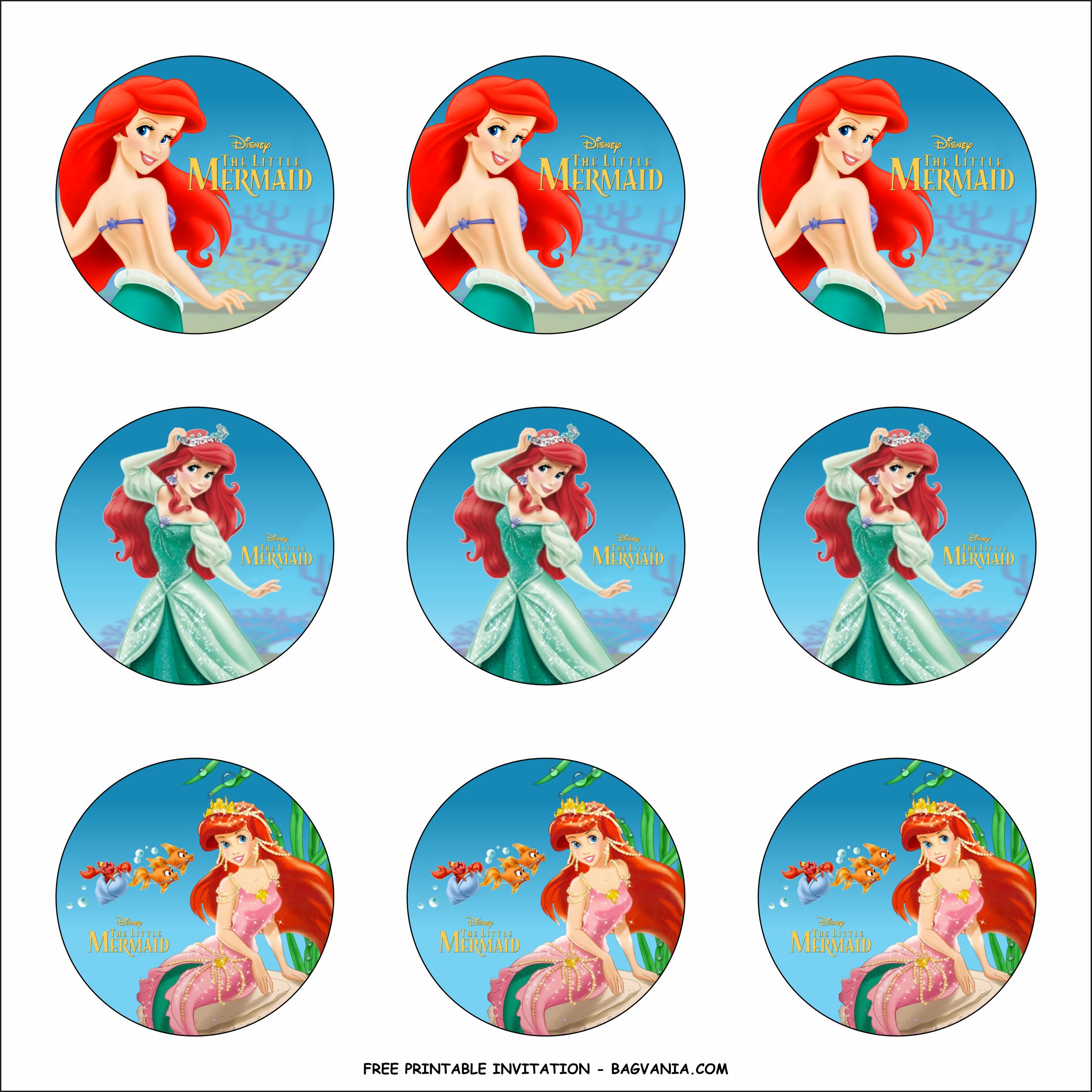 Ariel Little Mermaid Cupcake Toppers Templates FREE Printable
