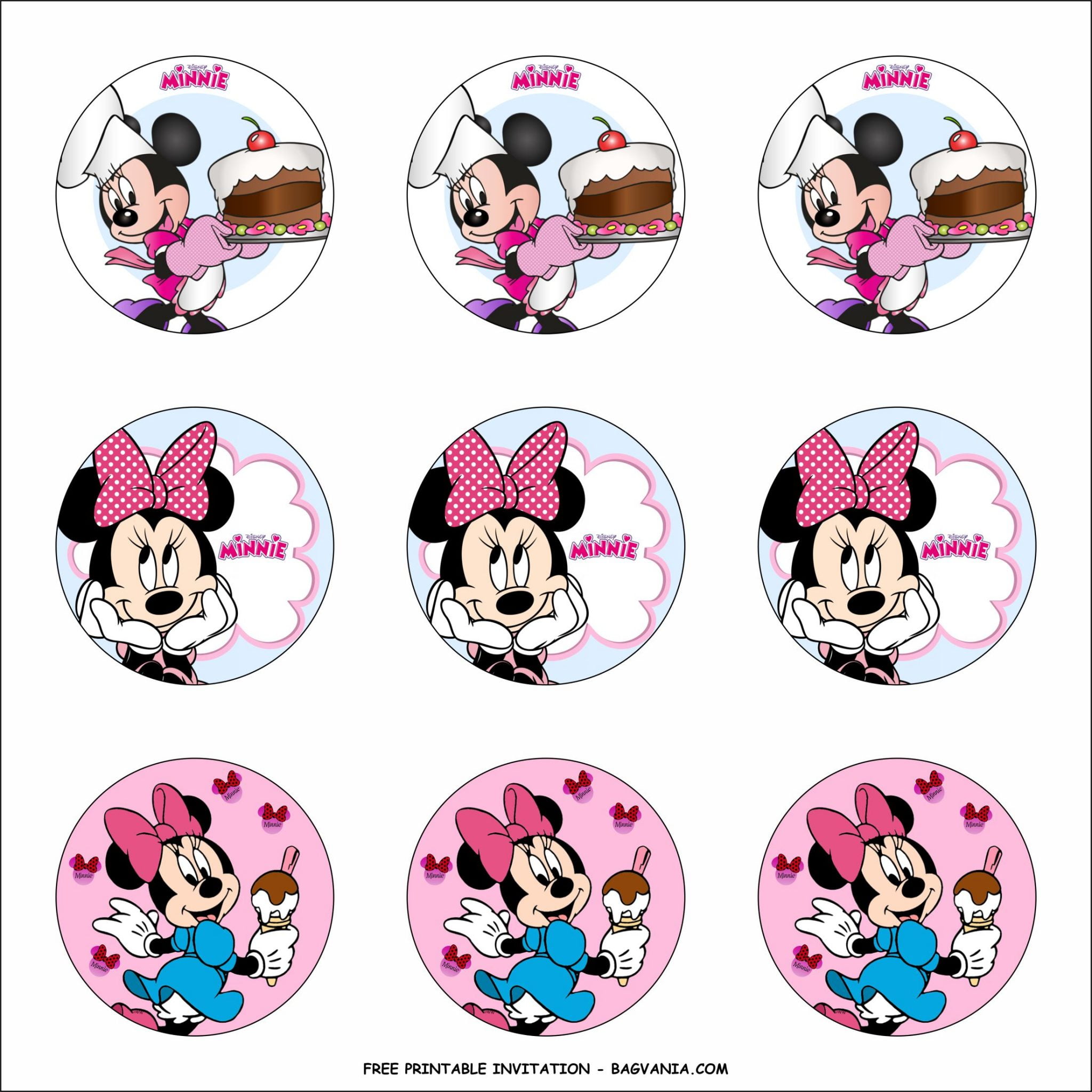 Minnie Mouse Cupcake Toppers Templates FREE Printable Birthday