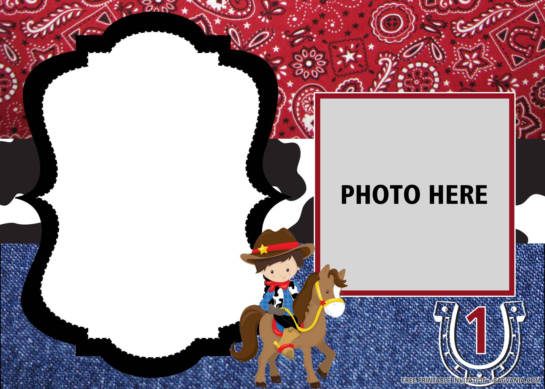 FREE Cowboy with Photo, Number 1, Jeans and Red Batik Backgrounds