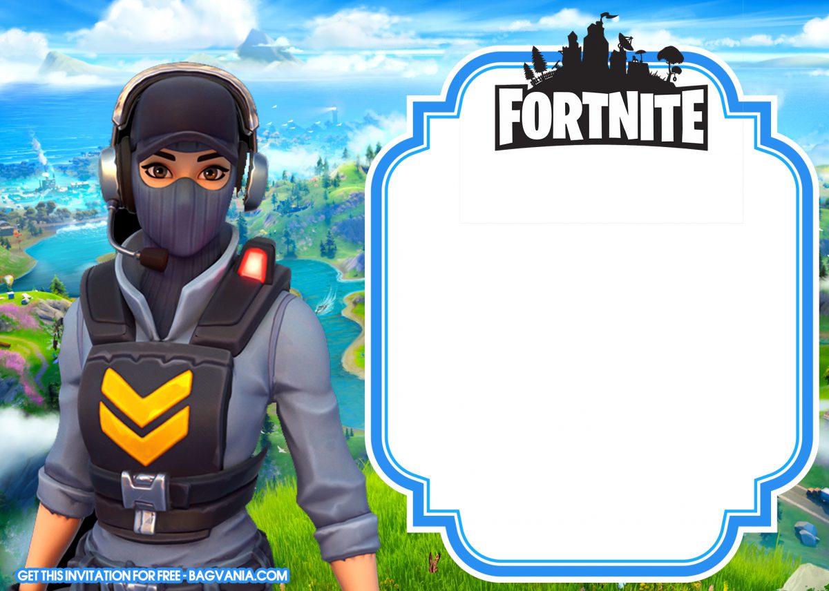 Free Printable Fortnite Birthday Invitation Templates With Fortnite Logo and Full Armor Suit