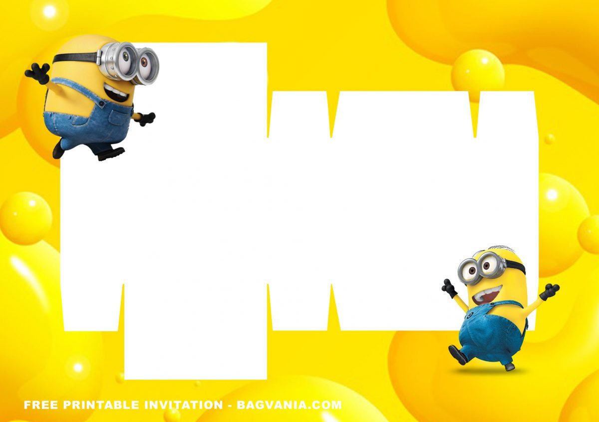 Free Printable Minion Birthday Invitation Templates With Cute Text Box and Landscape Desing