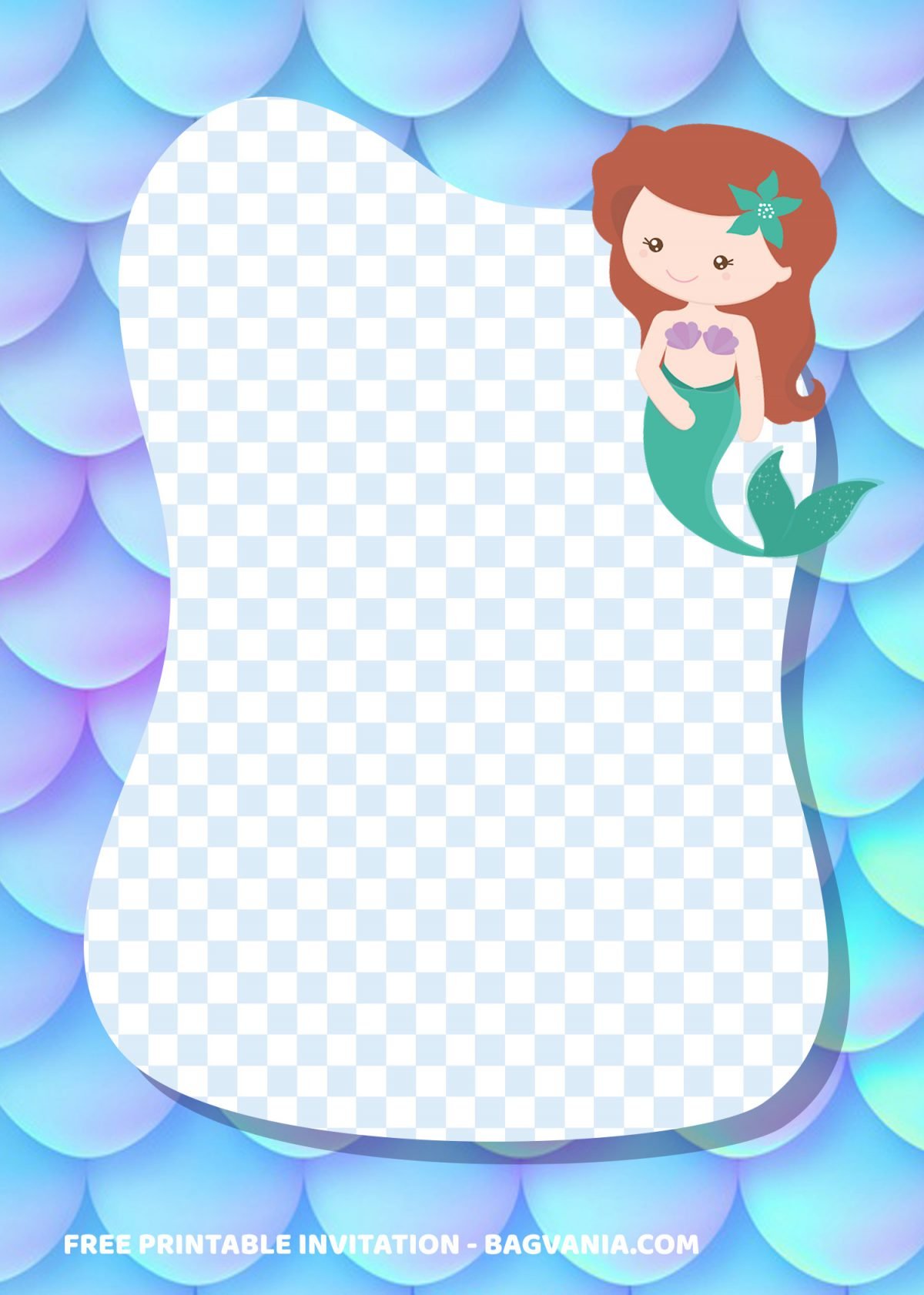 Free Printable Mermaid Birthday Invitation Templates With Blueish White Background