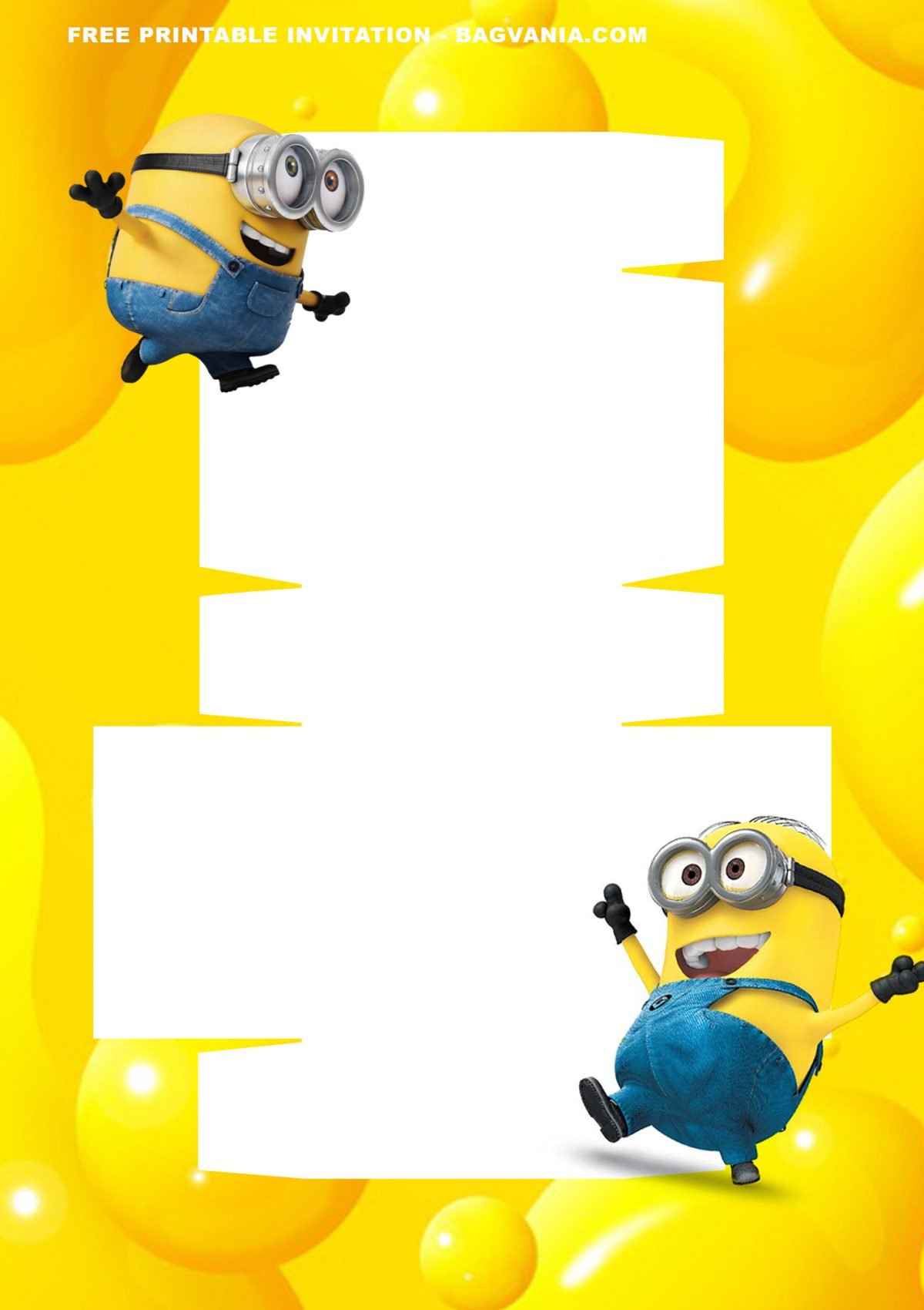 Free Printable Minion Birthday Invitation Templates With 3d Background and Portrait Orientation