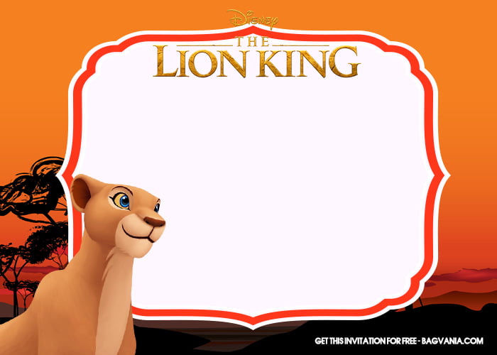 Free Printable Lion King Birthday Invitation Templates With White Text Frame and Portrait Design