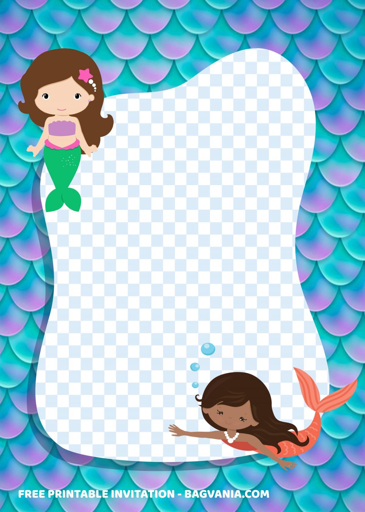 Free Printable Mermaid Birthday Invitation Templates With Two Mermaid Swimming and Portrait design