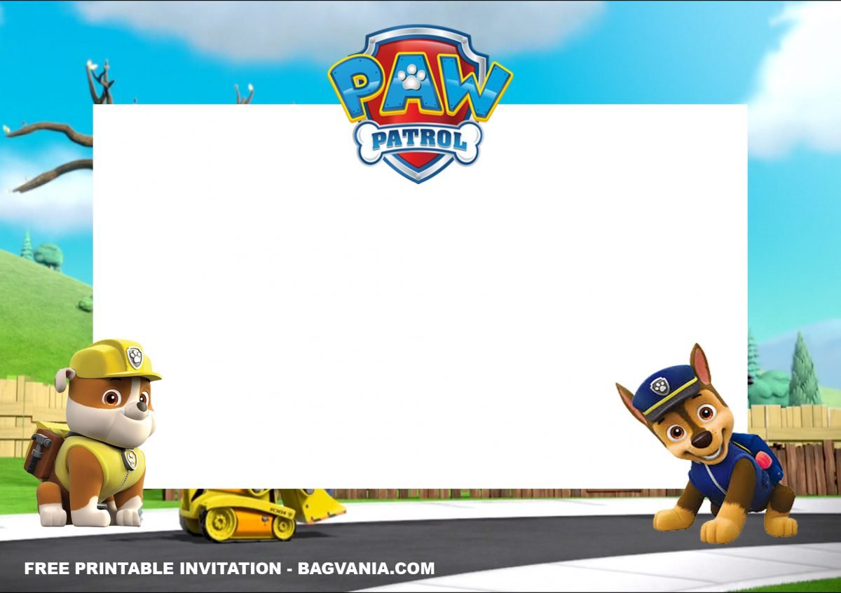 Free Printable Mighty PAW Patrol Birthday Invitation Templates With Chase and Rubble