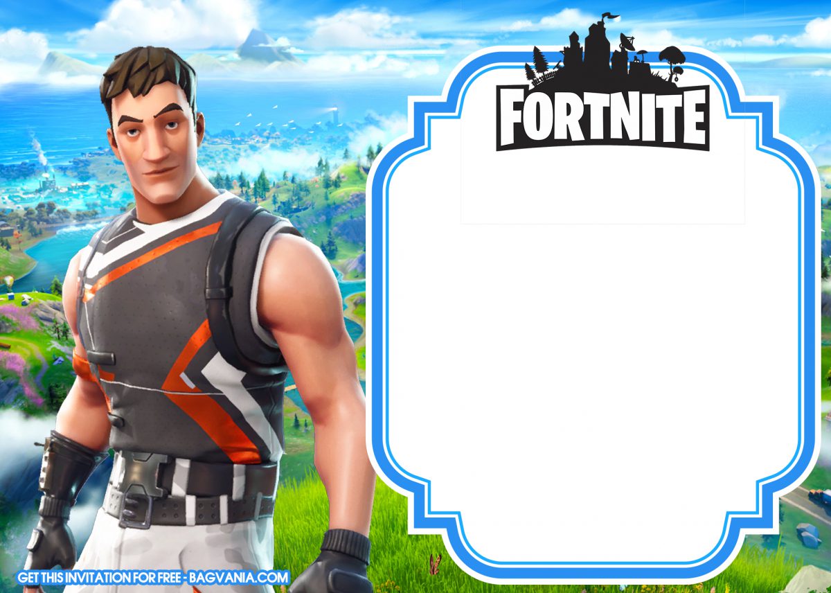 Free Printable Fortnite Birthday Invitation Templates With White Box and Sky Background
