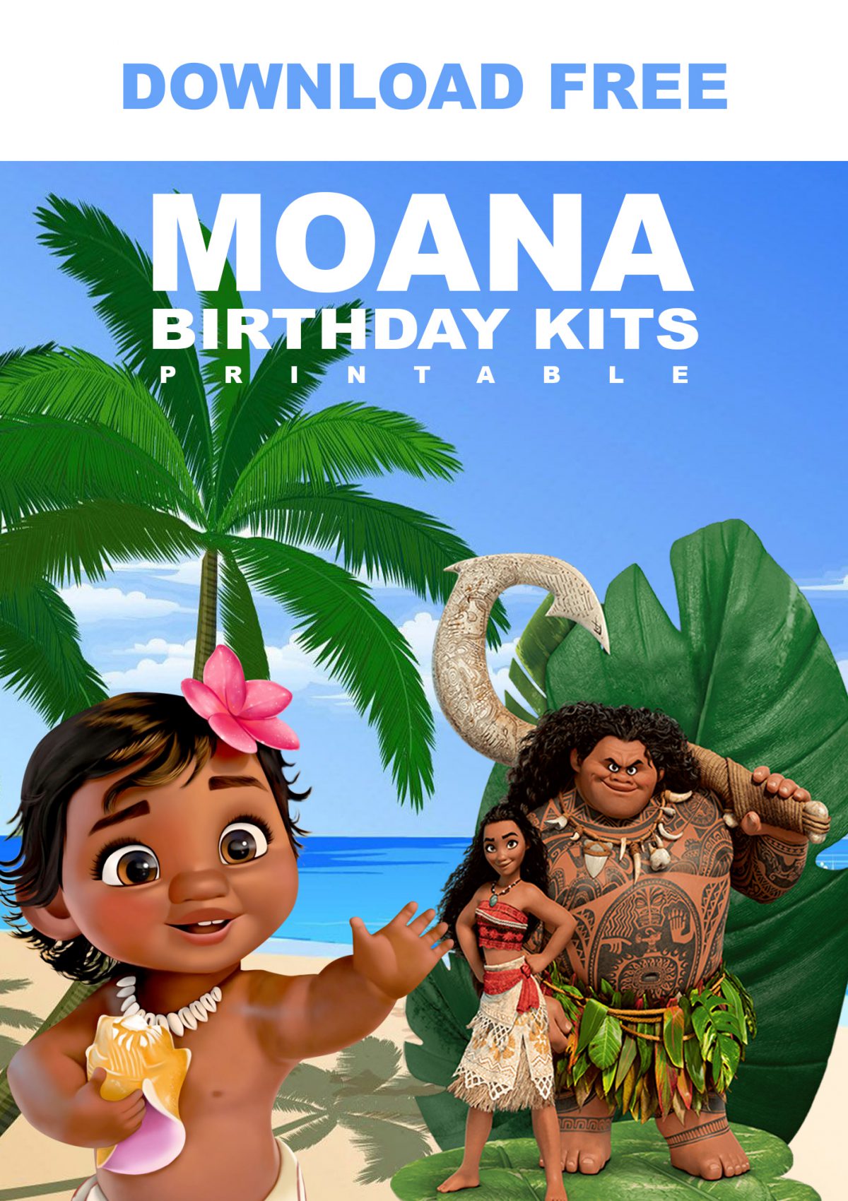Free Printable Baby Moana Birthday Invitation Templates With Beach Background