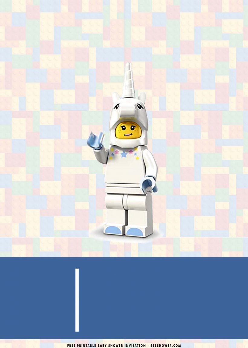Free Printable Lego Unicorn Baby Shower Invitation Templates With Unicorn Girl and White Unicorn Horn