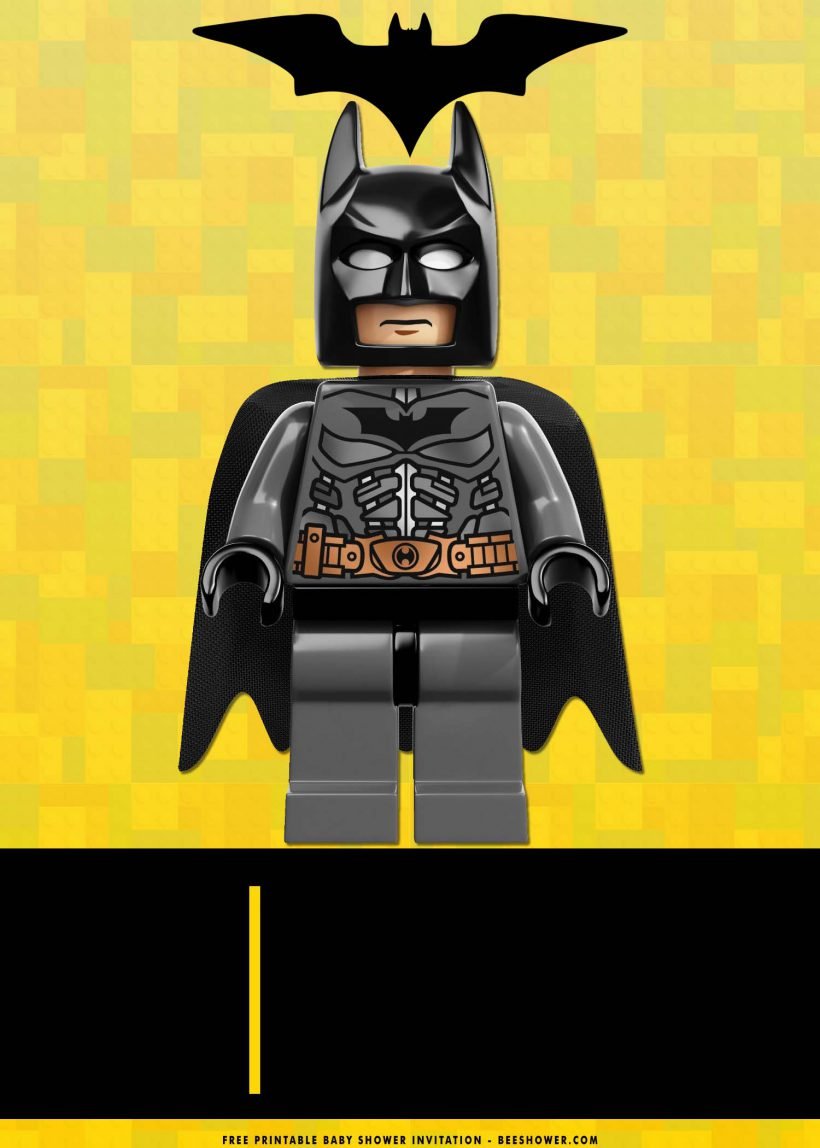 Free Printable Lego Batman Baby Shower Invitation Templates With Batman Suit and Portrait Design