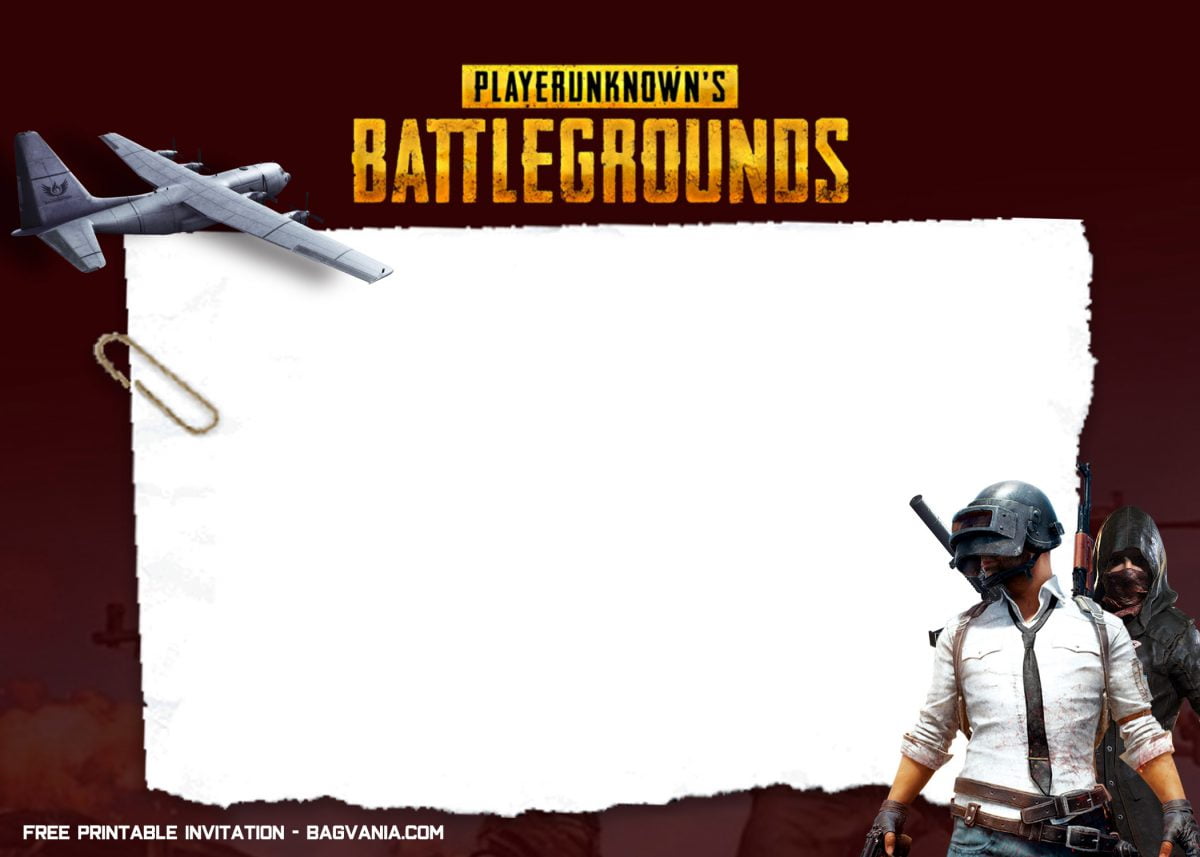 Free Printable Spectacular PUBG Birthday Invitation Templates With Plane and Paper Clip Graphics