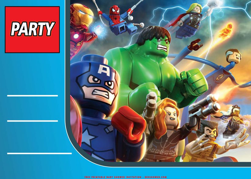 Free Printable Lego Avenger Birthday Invitation Templates With Captain America and Incredible Hulk
