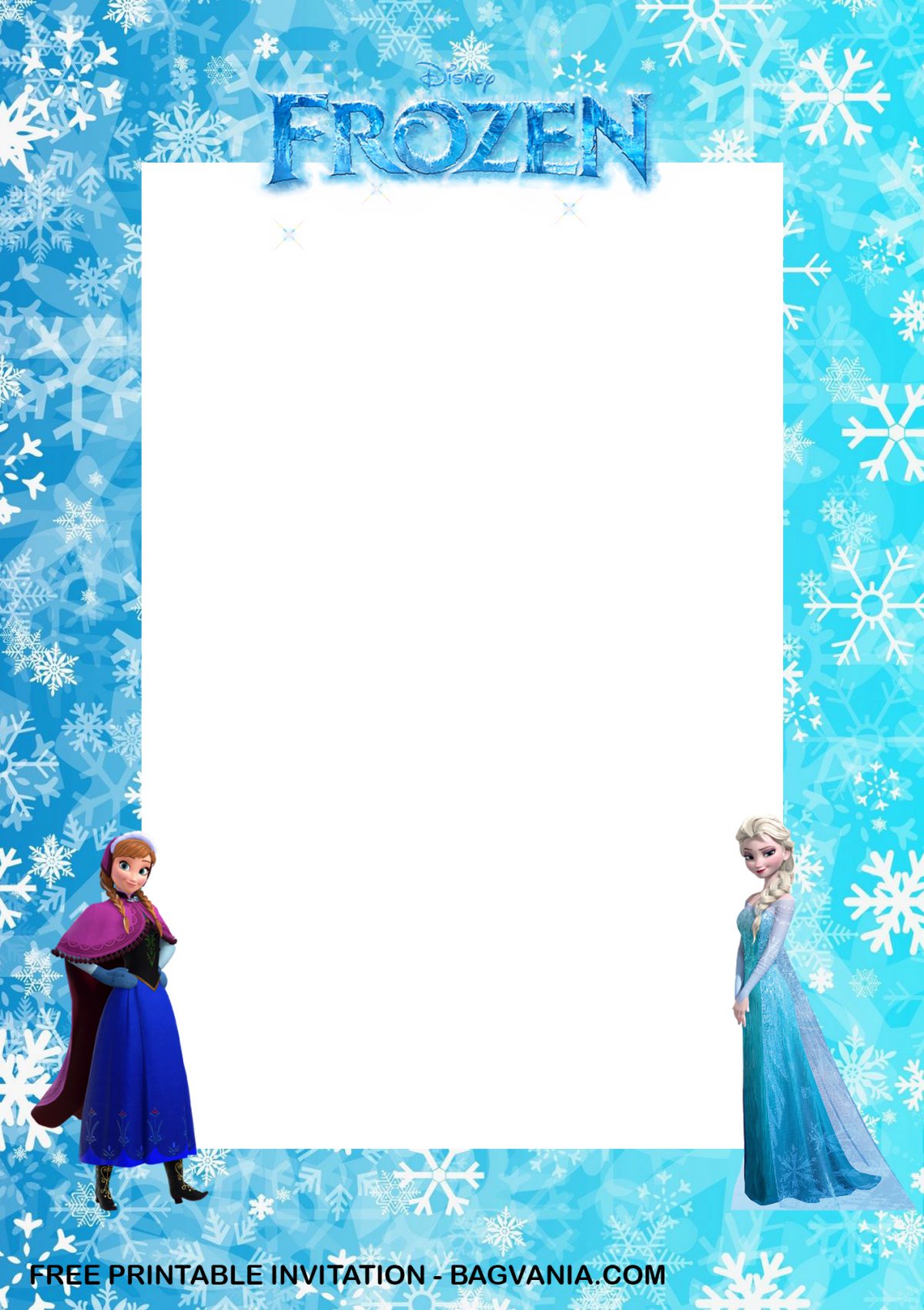 Free Printable Anna and Elsa Frozen Birthday Invitation Templates With Portrait Orientation