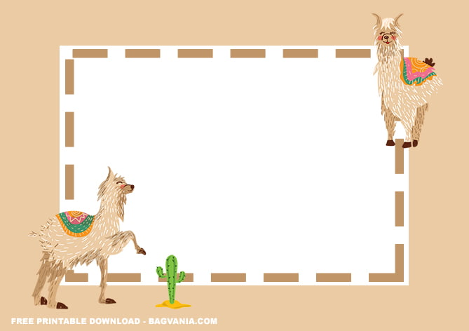 Free Printable Beige Llama Baby Shower Invitation Templates With Adorable Llama and Cactus 