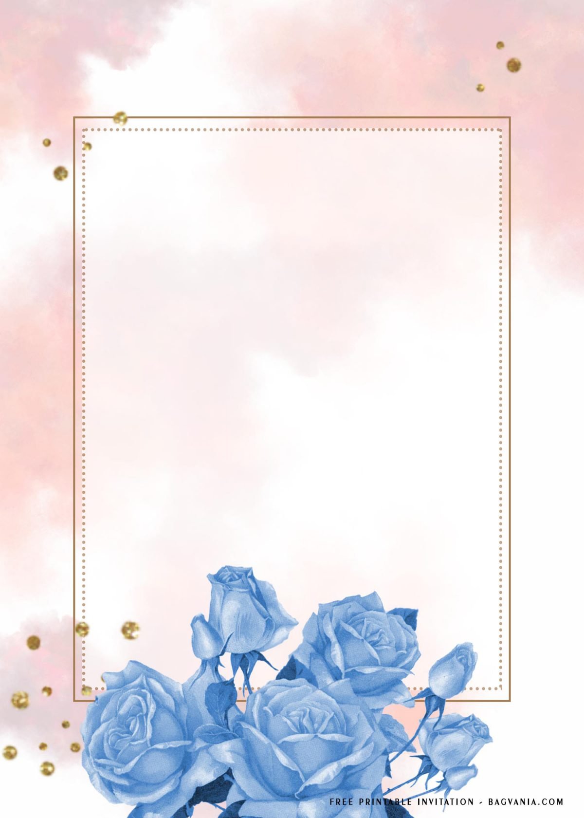 Free Printable Blue Rose Themed Baby Shower Invitation Templates With Pink Background