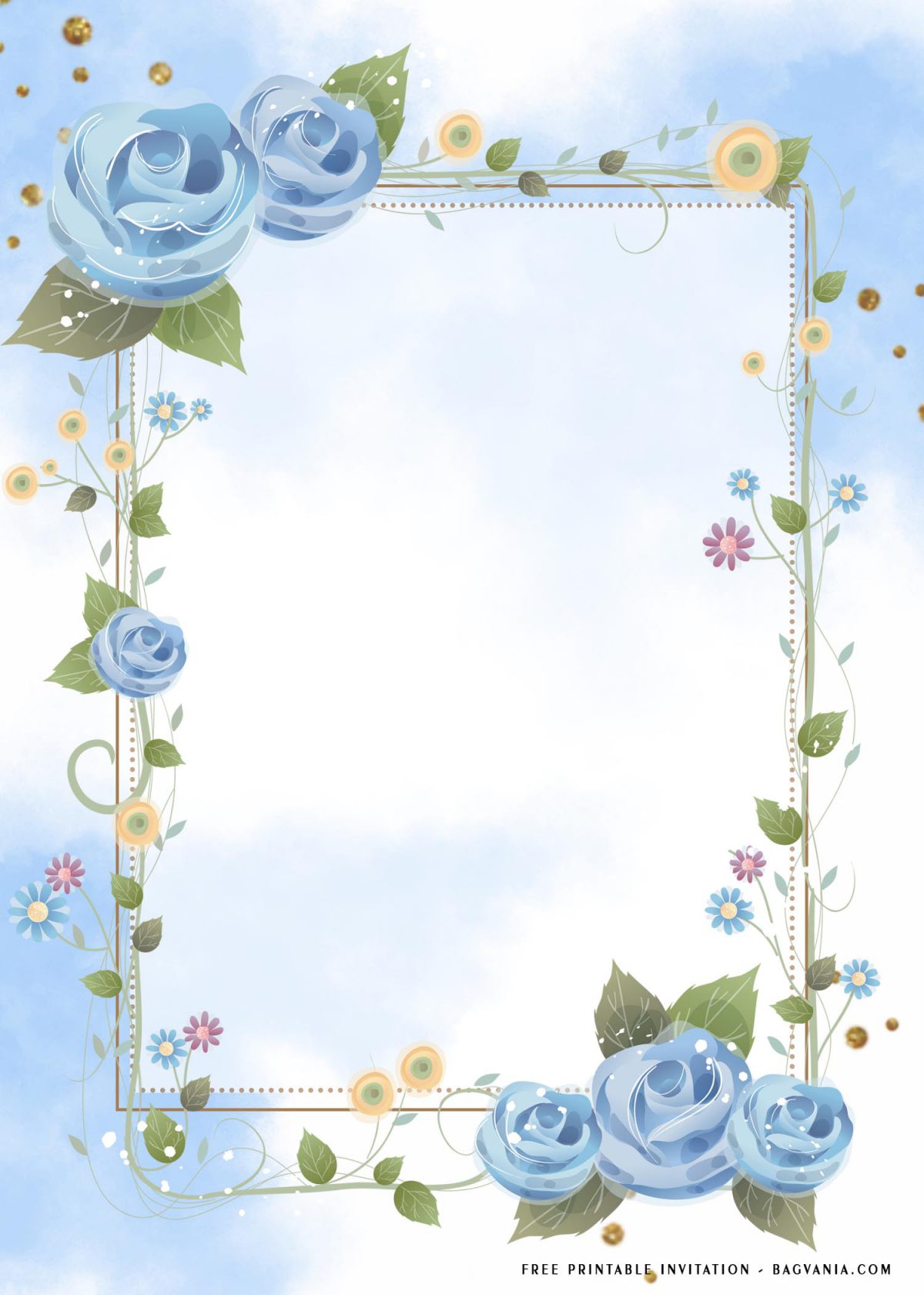 Free Printable Blue Rose Themed Baby Shower Invitation Templates With Custom Flower Frame 