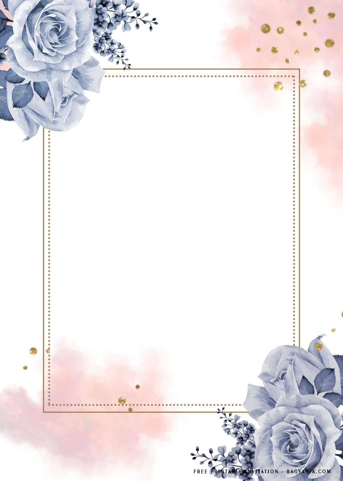 Free Printable Blue Rose Themed Baby Shower Invitation Templates With Portrait Orientation