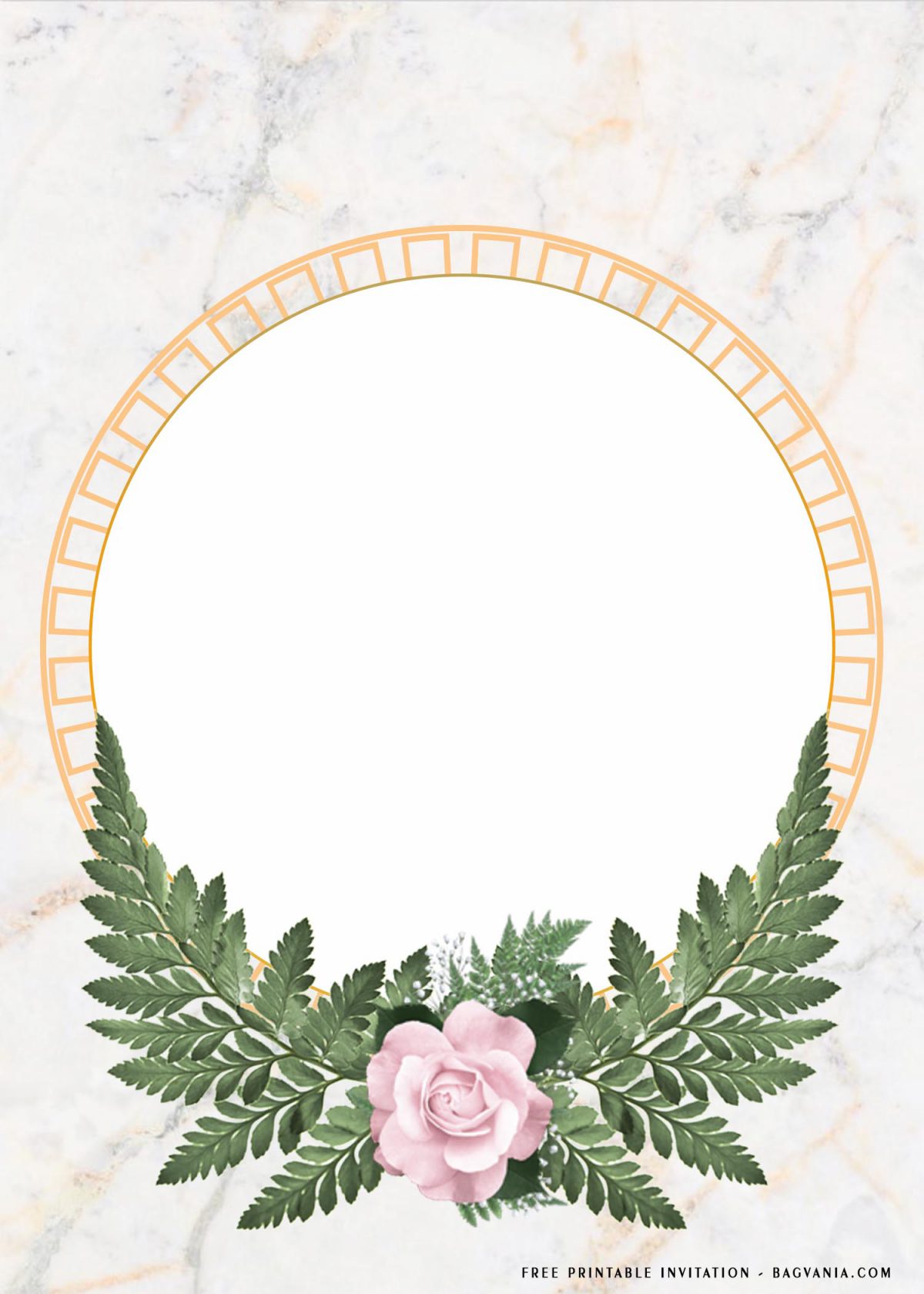 Free Printable Round Golden Frame Birthday Invitation Templates With Green Fern On Its Frame