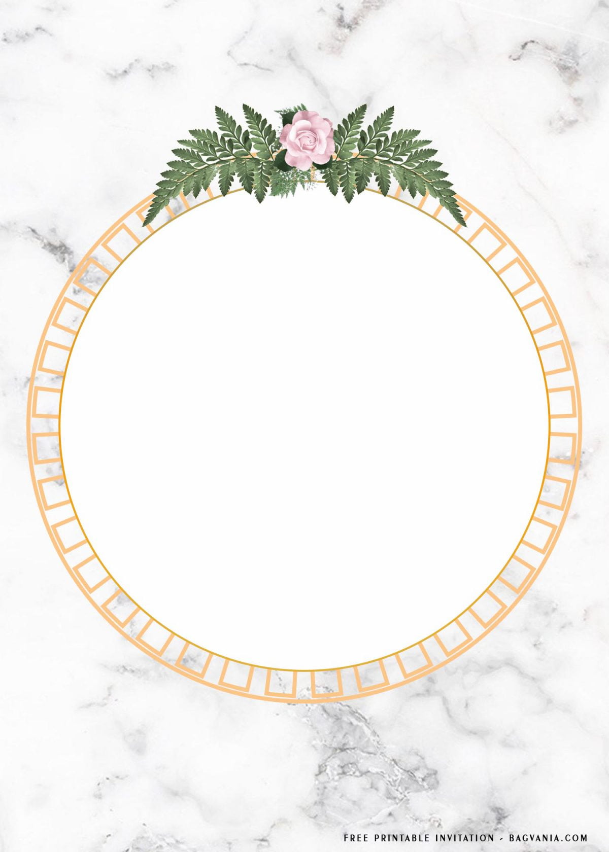 Free Printable Round Golden Frame Birthday Invitation Templates With Pink Roses