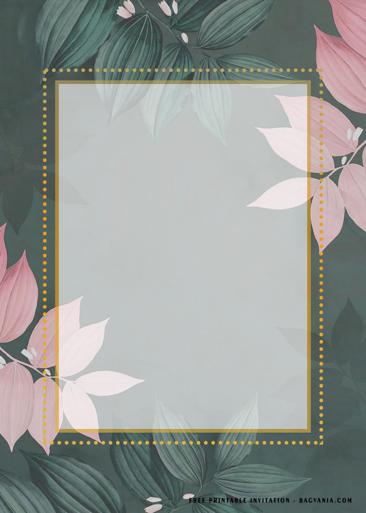 Free Printable Aesthetic Foliage Baby Shower Invitation Templates With Gold Text Frame