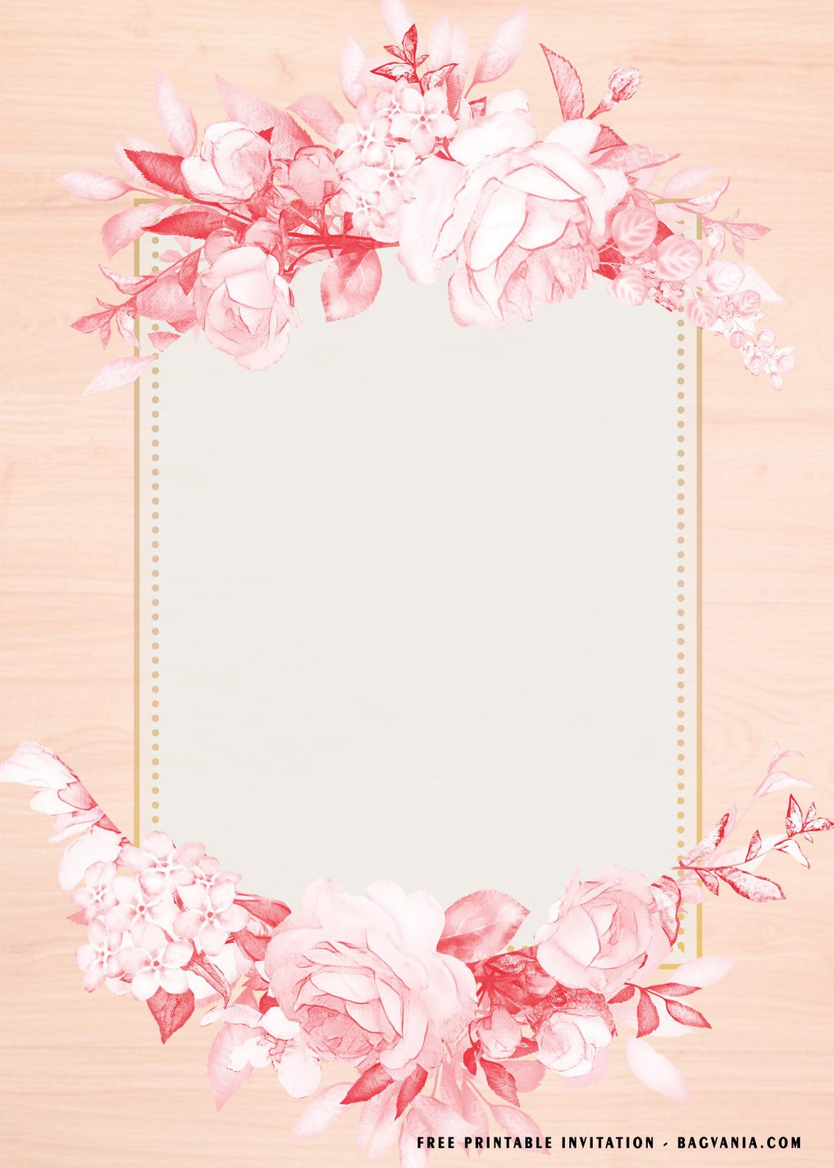 Free Printable Pink Flower Gold Frame Baby Shower Invitation Templates With Rose Header