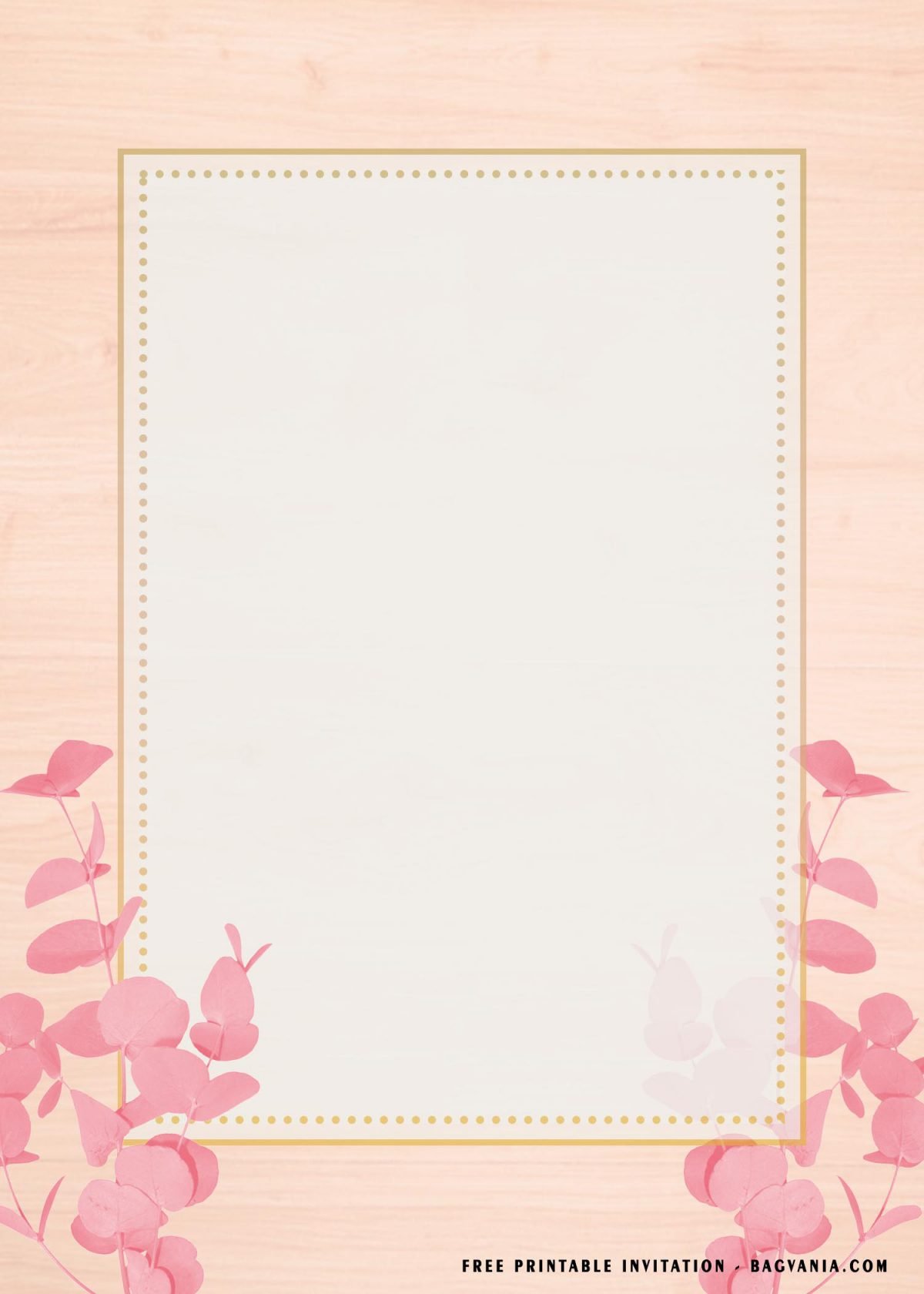 Free Printable Pink Flower Gold Frame Baby Shower Invitation Templates With Rectangle Shaped Text Frame