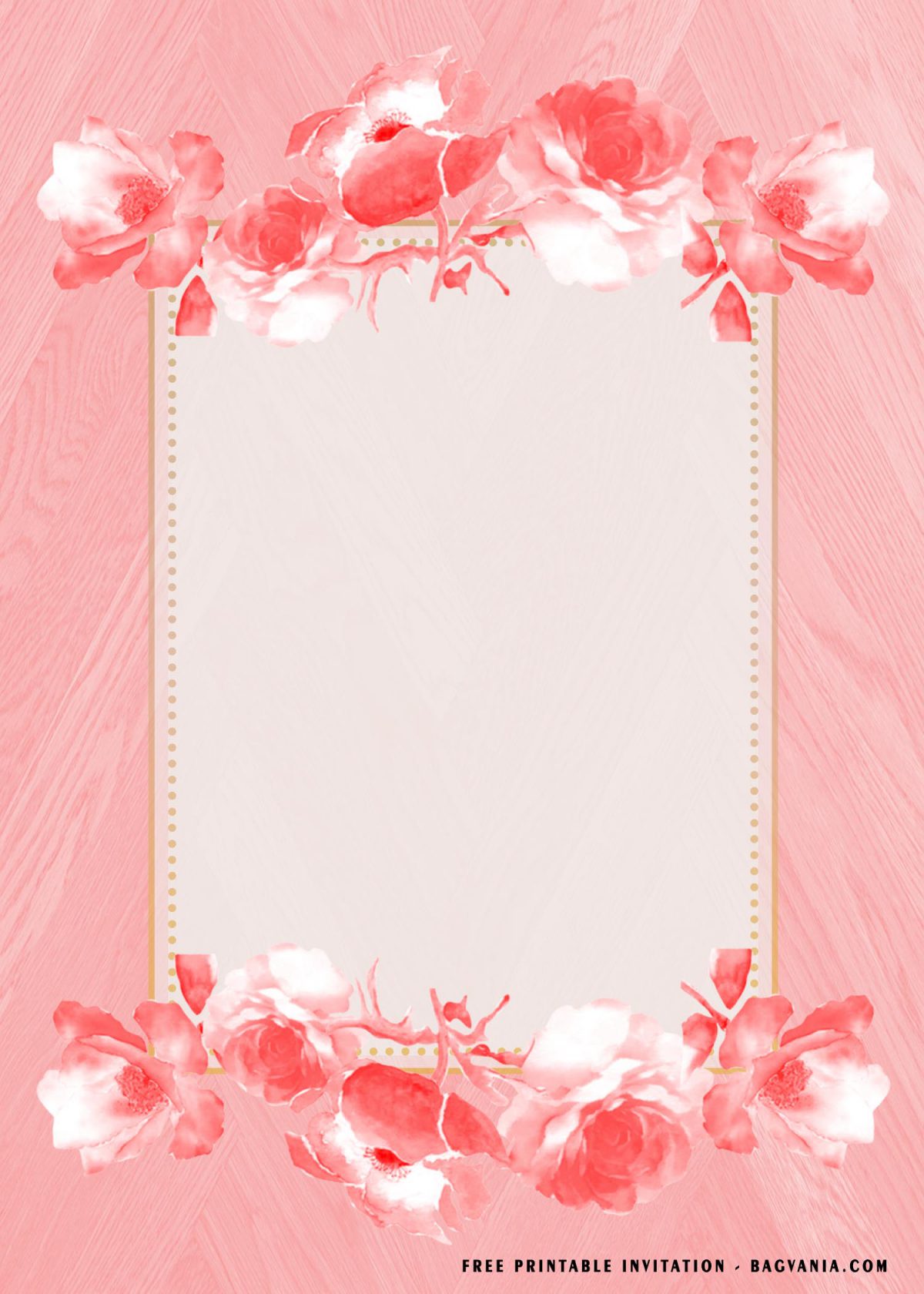 Free Printable Pink Flower Gold Frame Baby Shower Invitation Templates With Blush Pink Background