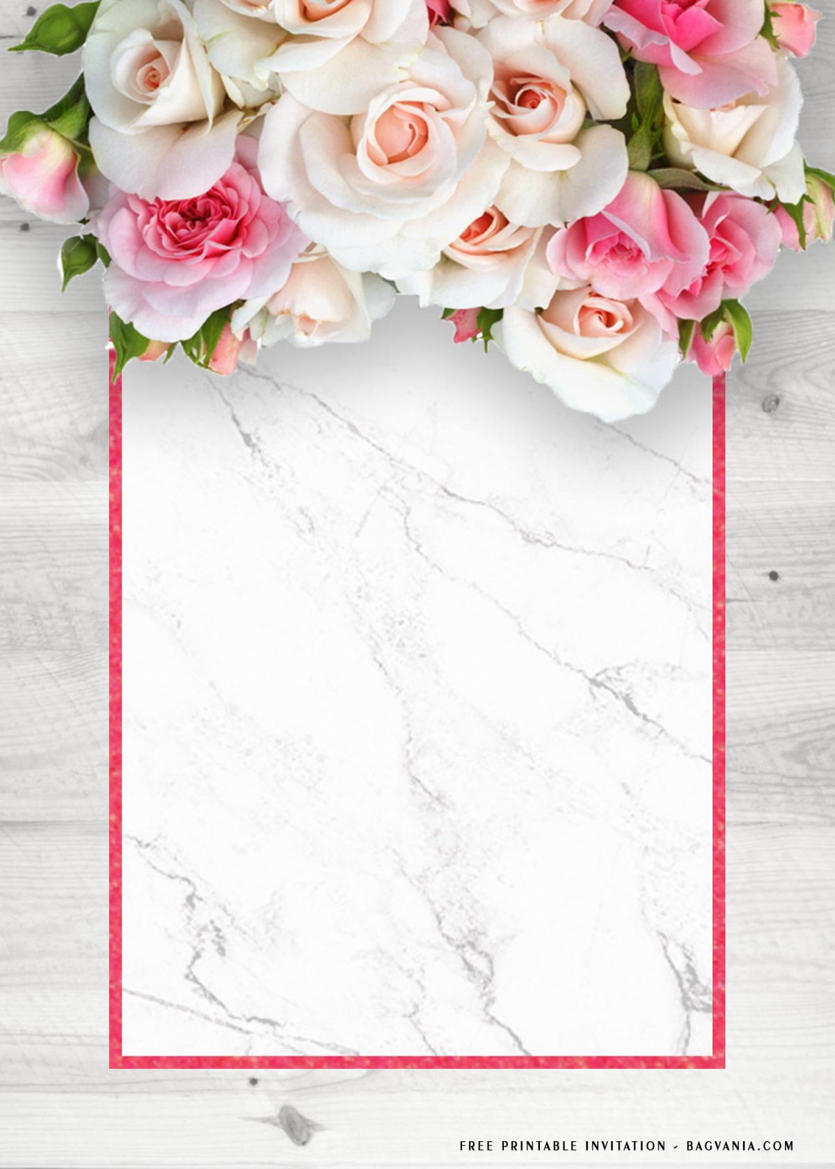 Free Printable Floral Frame On Wooden Baby Shower Invitation Templates With White Roses