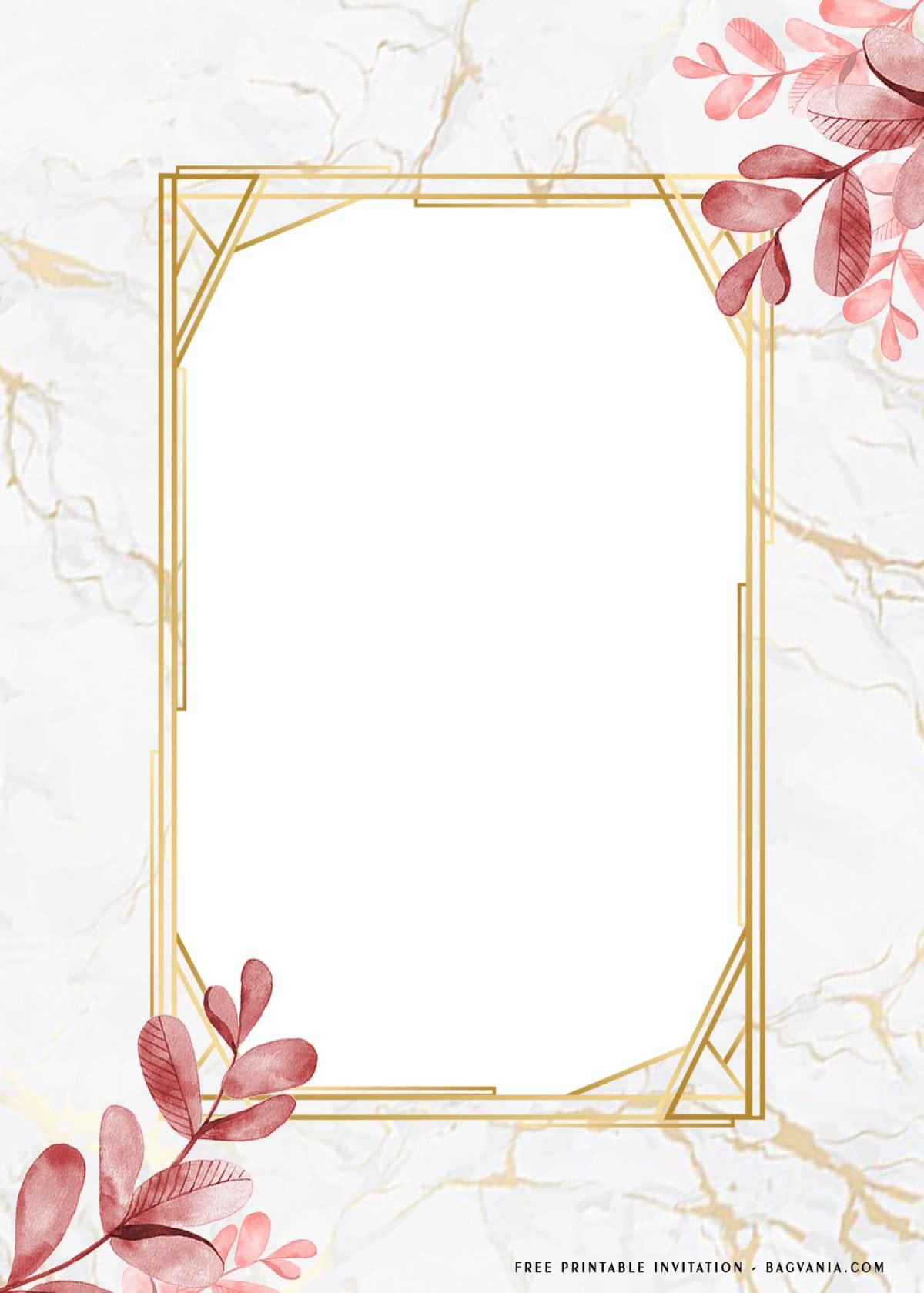 Free Printable Leafy Golden Frame Birthday Invitation Templates With Gold Rectangle Text Box