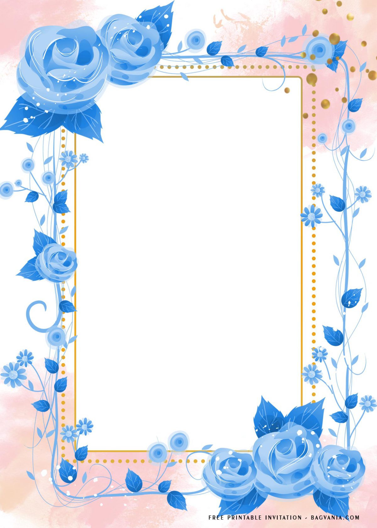 Free Printable Aesthetic Blue Roses Baby Shower Invitation Templates With Blue Roses Surrounding The Text Frame