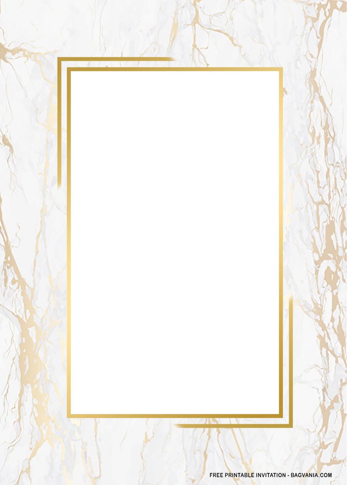 Free Printable Rectangle Gold Marble Baby Shower Invitation Templates With Gold Rectangle Frame