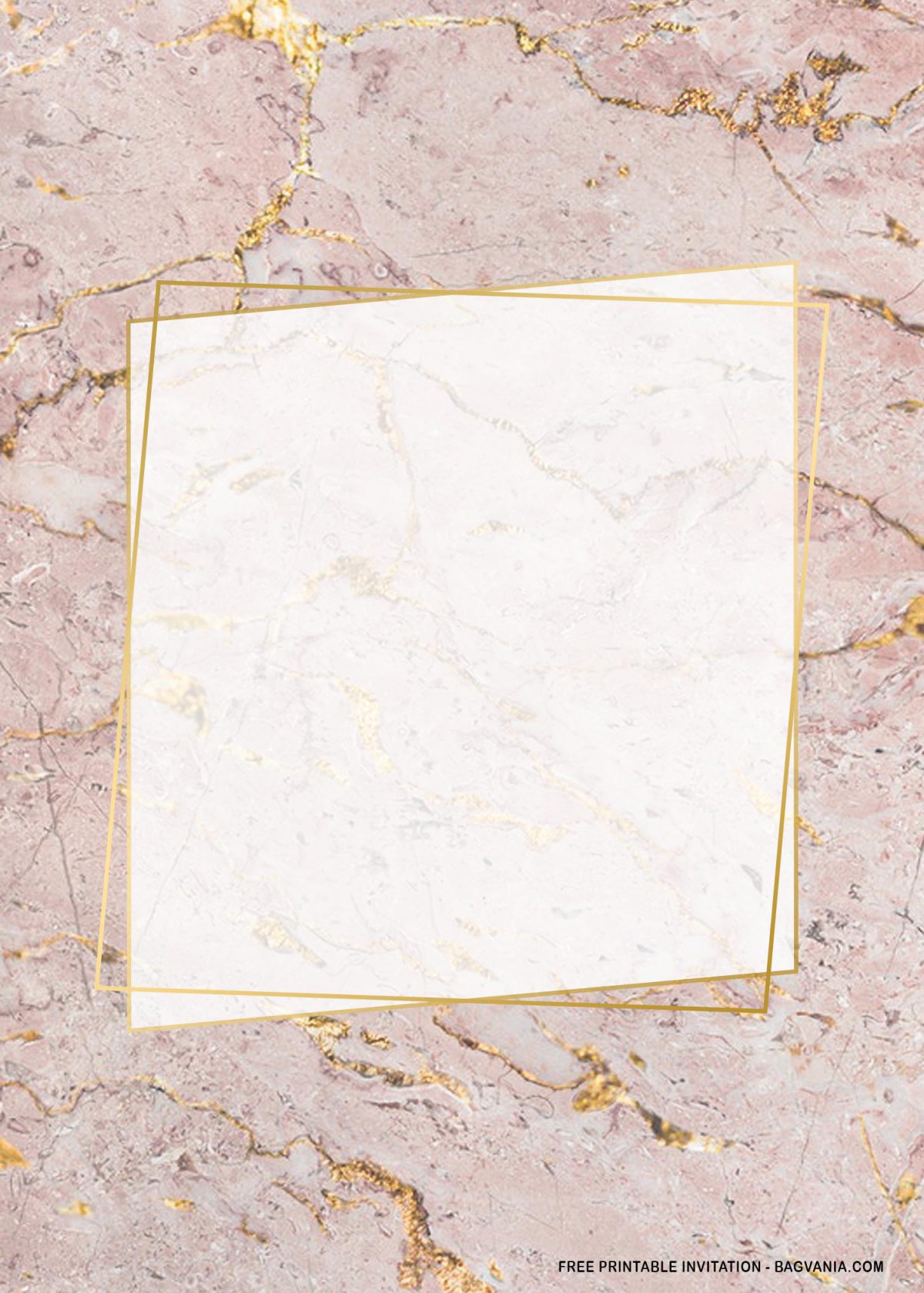 Free Printable Rectangle Gold Marble Baby Shower Invitation Templates With Pink Marble Background