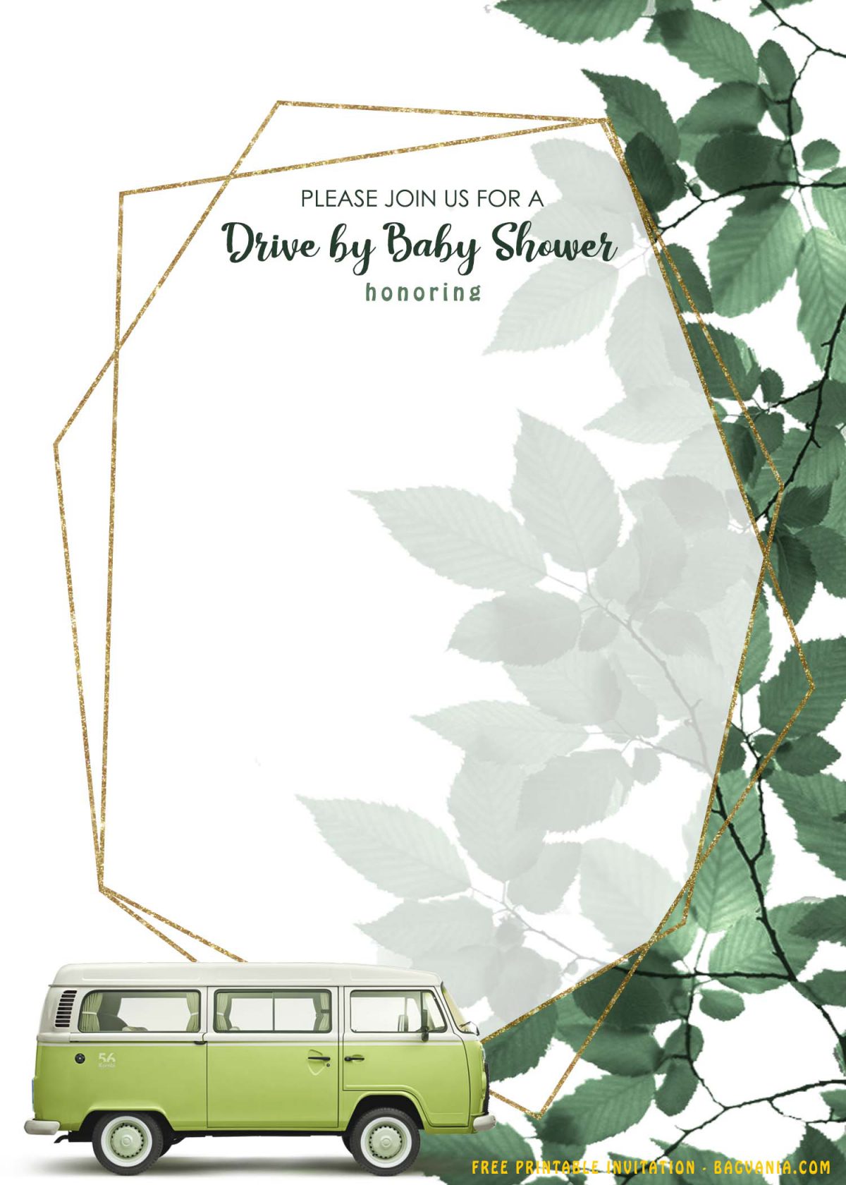 Free Printable Retro Floral Drive By Baby Shower Invitation Templates With Vintage VW Vans