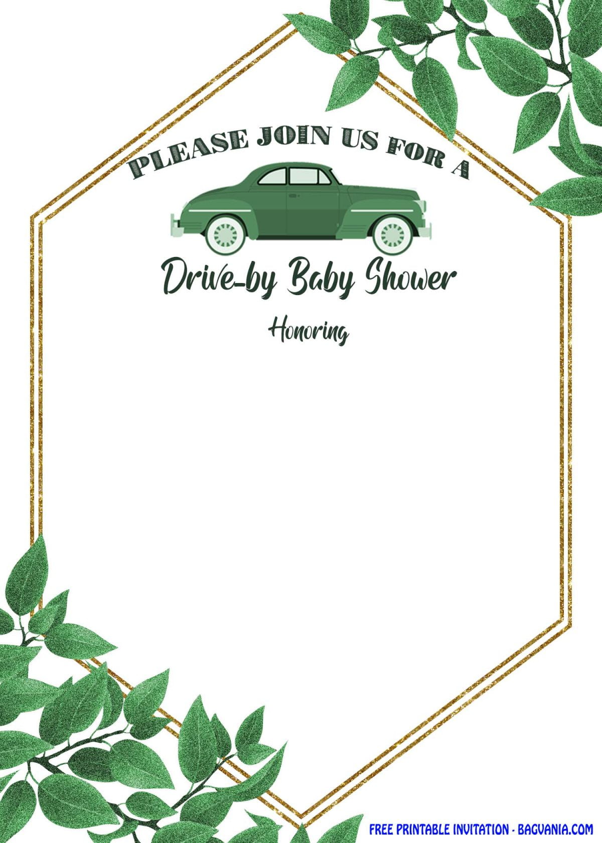 Free Printable Greenery Hexagonal Drive By Invitation Templates With Green Leaf