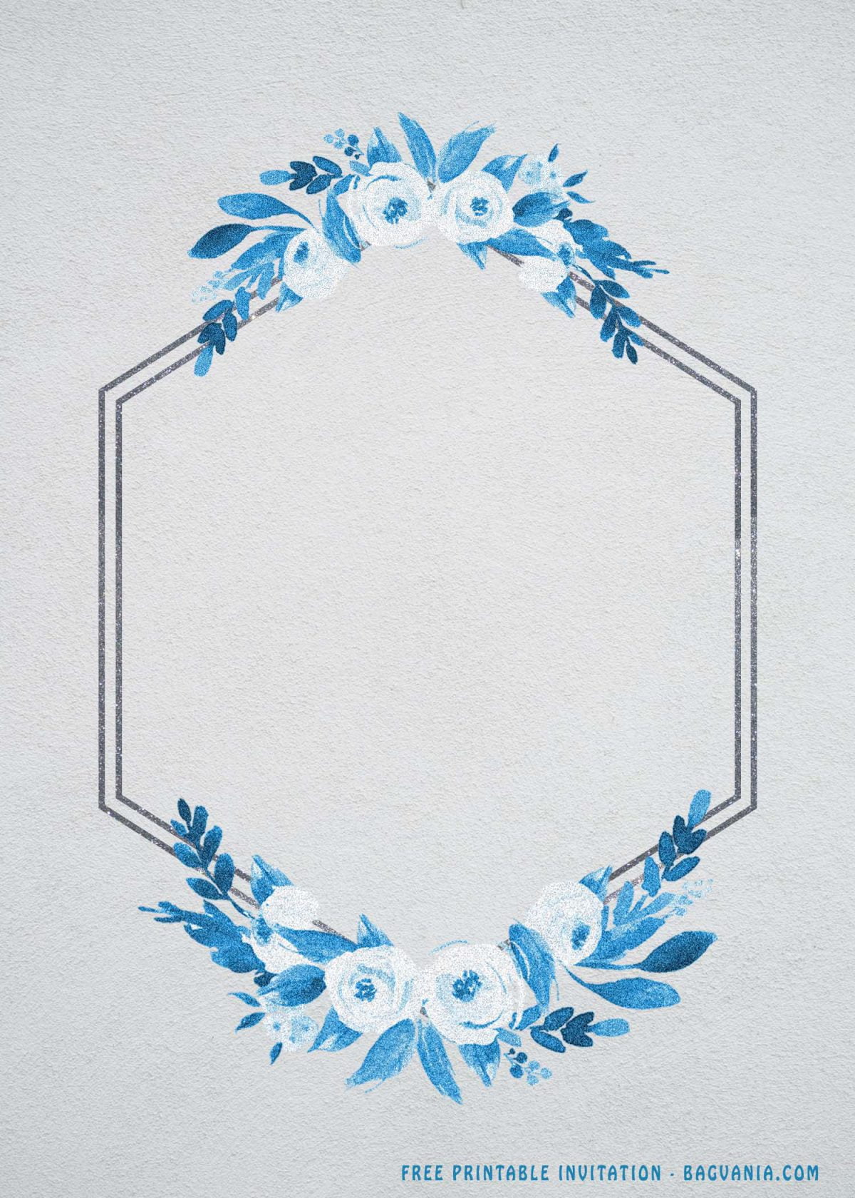 Free Printable Dusty Blue Floral Invitation Templates With Blue Text Frame