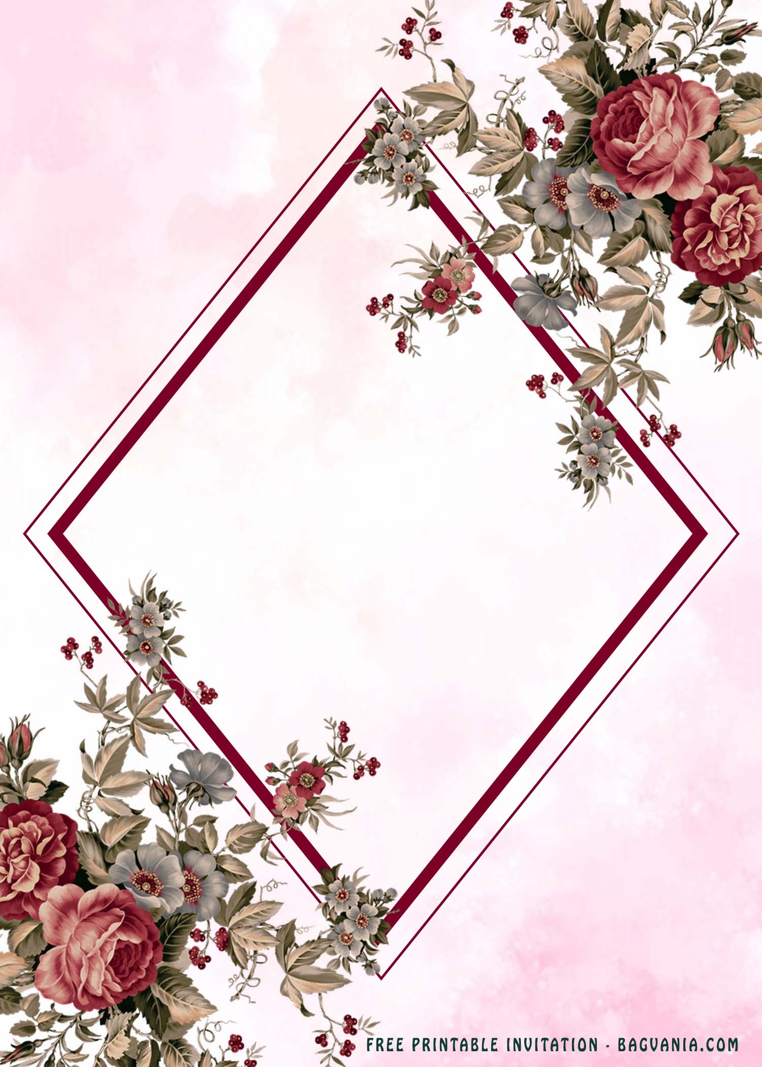 floral burgundy wedding invitation | free printable birthday