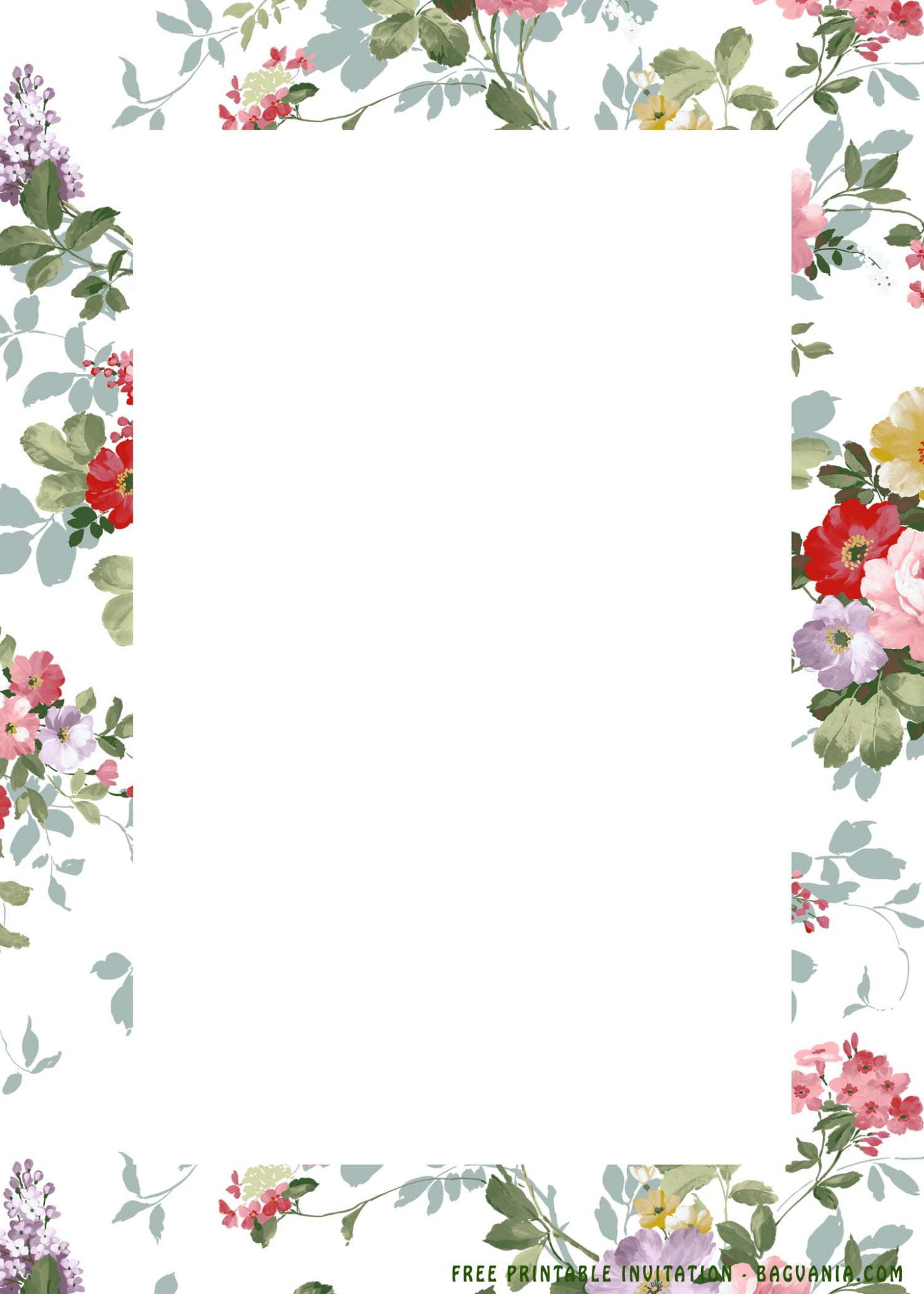 (FREE Printable) – Flower Frame Wedding Invitation Templates | FREE ...